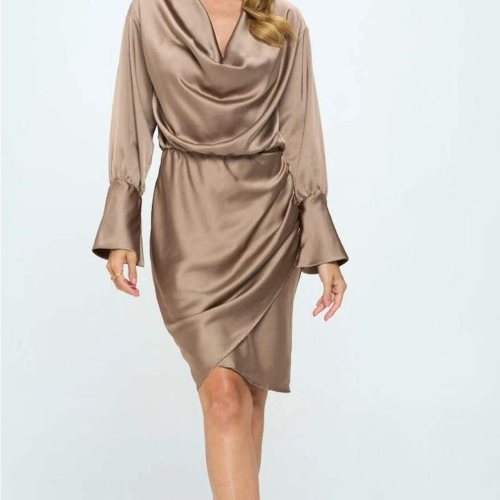 Renee C cowlneck satin blouson dress/ Color Dune/ Medium/ NEW